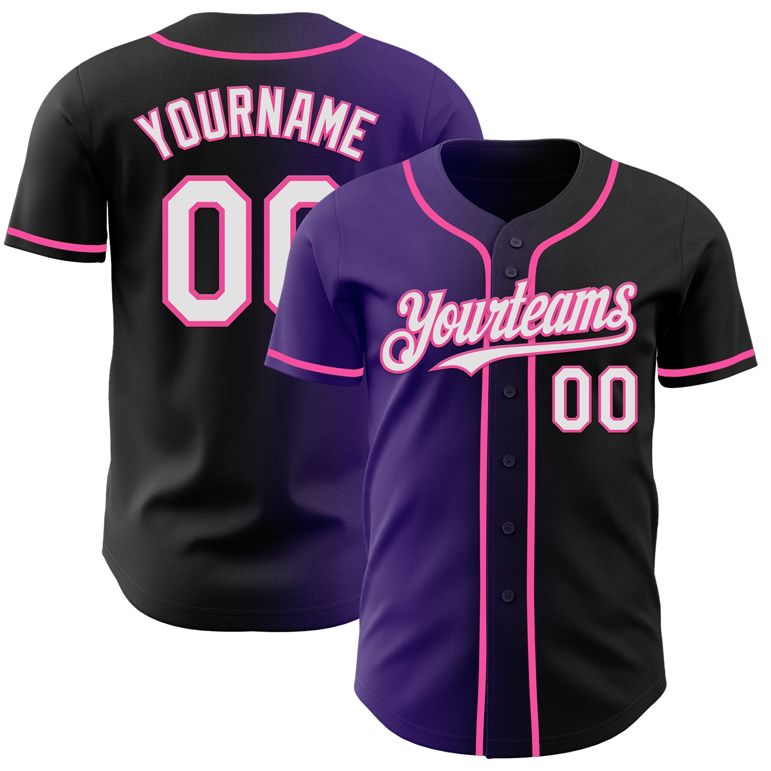 Custom Black White Purple-Pink Authentic Gradient Fashion Baseball Jersey