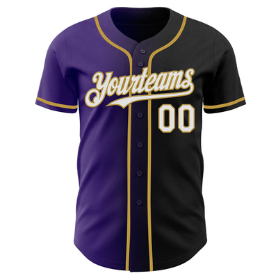 Custom Black White Purple-Old Gold Authentic Gradient Fashion Baseball Jersey