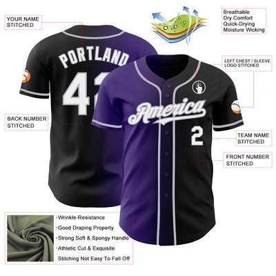 Custom Black White Purple-Gray Authentic Gradient Fashion Baseball Jersey