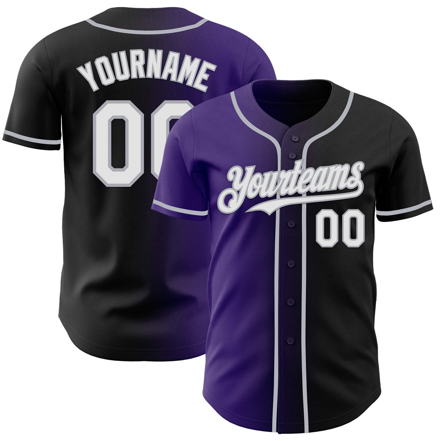 Custom Black White Purple-Gray Authentic Gradient Fashion Baseball Jersey