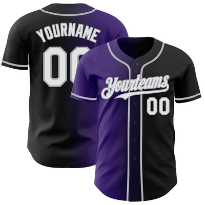 Custom Black White Purple-Gray Authentic Gradient Fashion Baseball Jersey