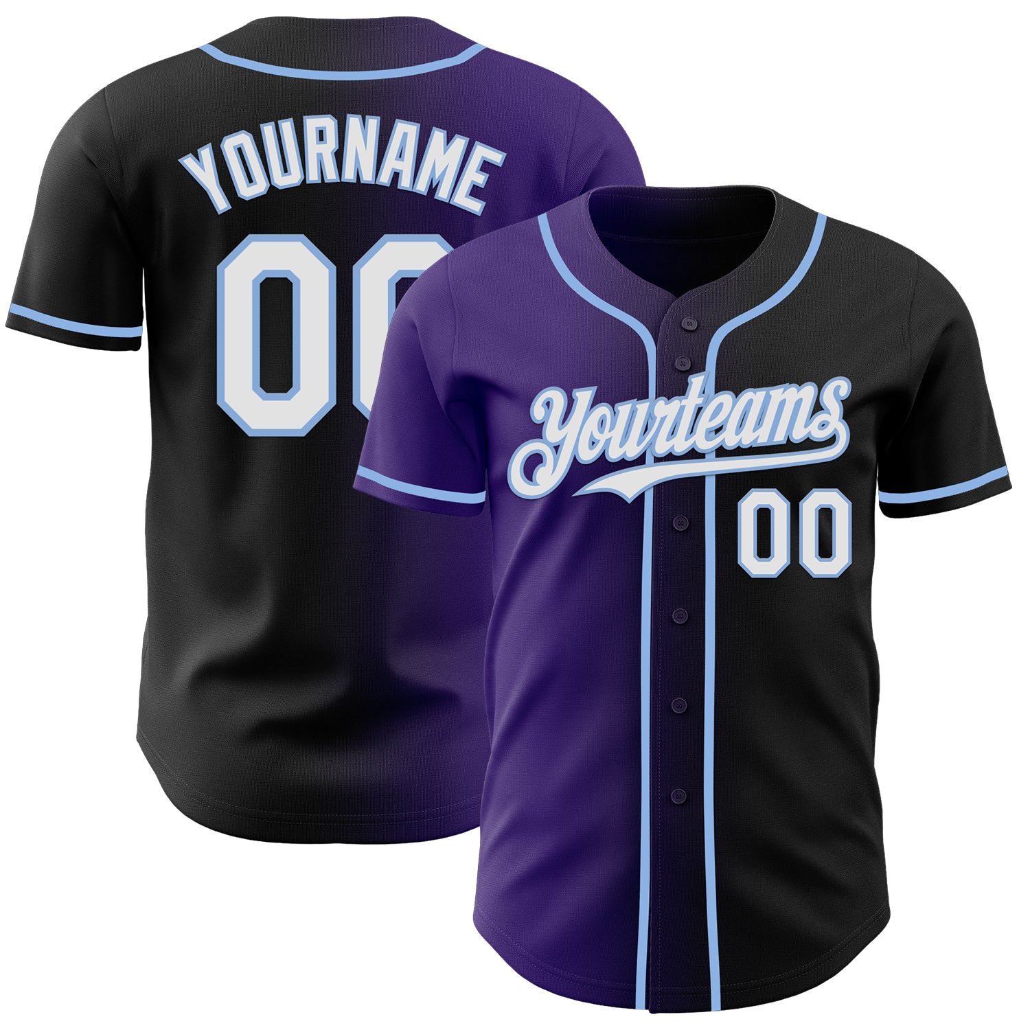 Custom Black White Purple-Light Blue Authentic Gradient Fashion Baseball Jersey