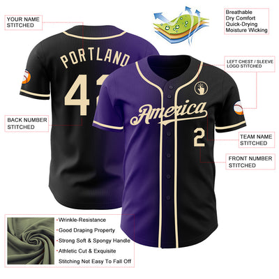 Custom Black Cream-Purple Authentic Gradient Fashion Baseball Jersey
