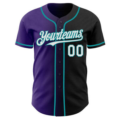 Custom Black White Purple-Teal Authentic Gradient Fashion Baseball Jersey