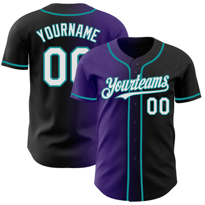 Custom Black White Purple-Teal Authentic Gradient Fashion Baseball Jersey