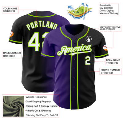 Custom Black White Purple-Neon Green Authentic Gradient Fashion Baseball Jersey
