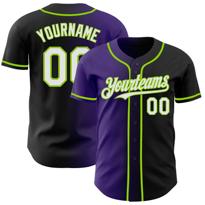 Custom Black White Purple-Neon Green Authentic Gradient Fashion Baseball Jersey