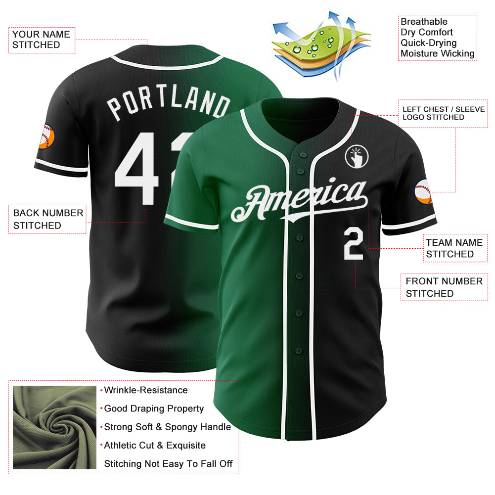 Custom Black White-Kelly Green Authentic Gradient Fashion Baseball Jersey