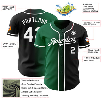 Custom Black White-Kelly Green Authentic Gradient Fashion Baseball Jersey
