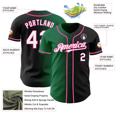 Custom Black White Kelly Green-Pink Authentic Gradient Fashion Baseball Jersey