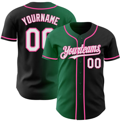 Custom Black White Kelly Green-Pink Authentic Gradient Fashion Baseball Jersey