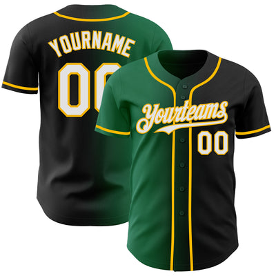 Custom Black White Kelly Green-Gold Authentic Gradient Fashion Baseball Jersey