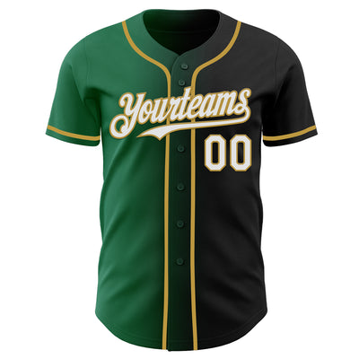 Custom Black White Kelly Green-Old Gold Authentic Gradient Fashion Baseball Jersey