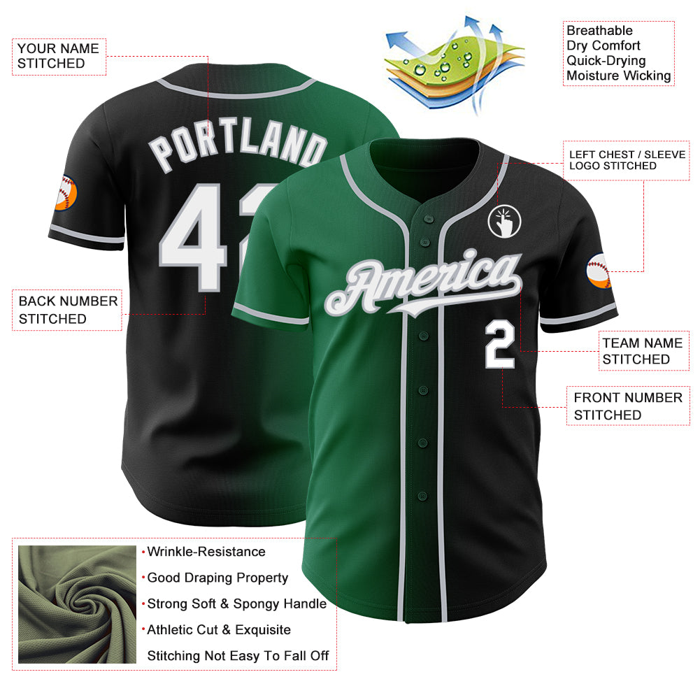 Custom Black White Kelly Green-Gray Authentic Gradient Fashion Baseball Jersey