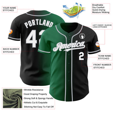 Custom Black White Kelly Green-Gray Authentic Gradient Fashion Baseball Jersey