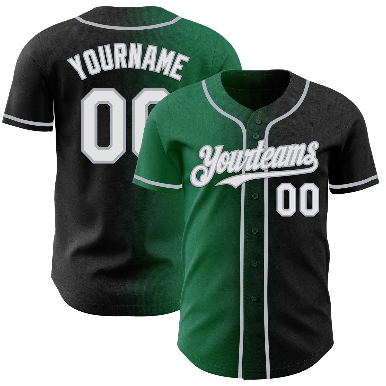 Custom Black White Kelly Green-Gray Authentic Gradient Fashion Baseball Jersey