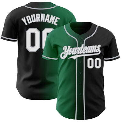 Custom Black White Kelly Green-Gray Authentic Gradient Fashion Baseball Jersey
