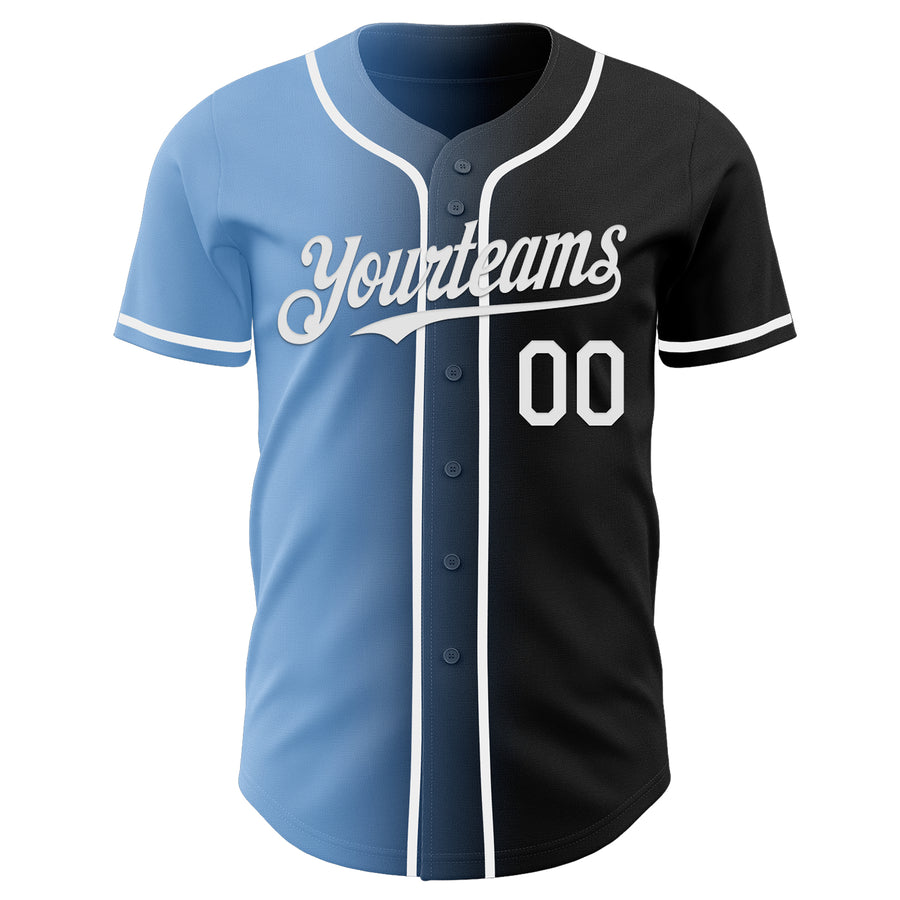 Custom Black White-Light Blue Authentic Gradient Fashion Baseball Jersey