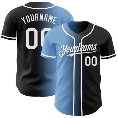 Custom Black White-Light Blue Authentic Gradient Fashion Baseball Jersey