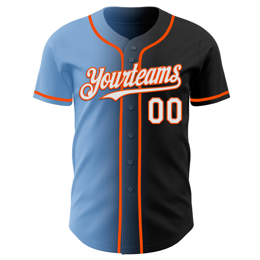 Custom Black White Light Blue-Orange Authentic Gradient Fashion Baseball Jersey