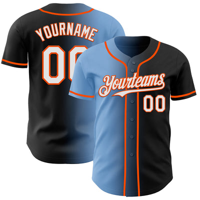 Custom Black White Light Blue-Orange Authentic Gradient Fashion Baseball Jersey