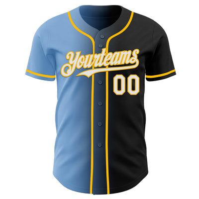 Custom Black White Light Blue-Gold Authentic Gradient Fashion Baseball Jersey