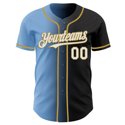 Custom Black White Light Blue-Old Gold Authentic Gradient Fashion Baseball Jersey