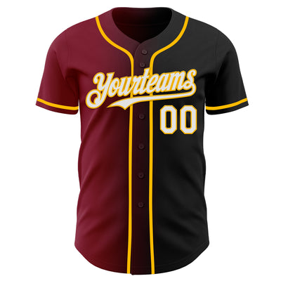 Custom Black White Crimson-Gold Authentic Gradient Fashion Baseball Jersey