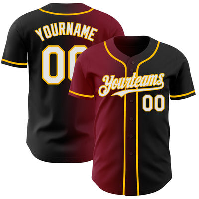 Custom Black White Crimson-Gold Authentic Gradient Fashion Baseball Jersey