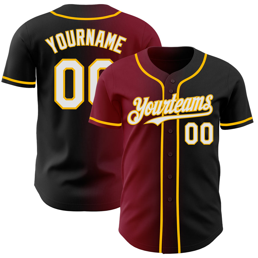Custom Black White Crimson-Gold Authentic Gradient Fashion Baseball Jersey