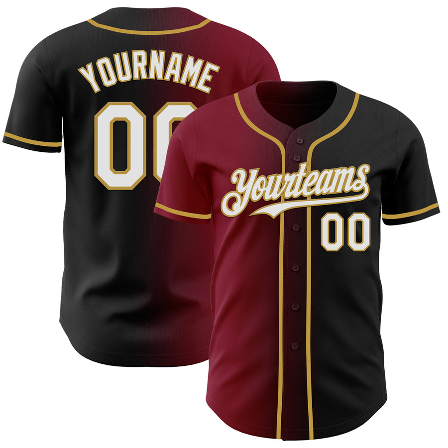 Custom Black White Crimson-Old Gold Authentic Gradient Fashion Baseball Jersey