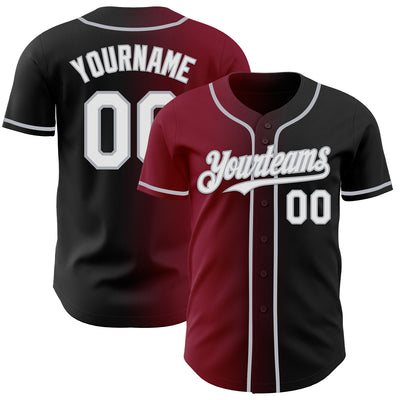 Custom Black White Crimson-Gray Authentic Gradient Fashion Baseball Jersey