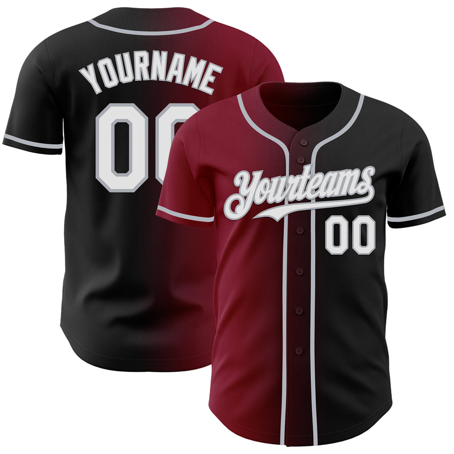 Custom Black White Crimson-Gray Authentic Gradient Fashion Baseball Jersey