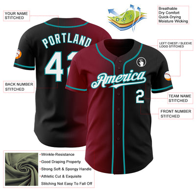 Custom Black White Crimson-Teal Authentic Gradient Fashion Baseball Jersey