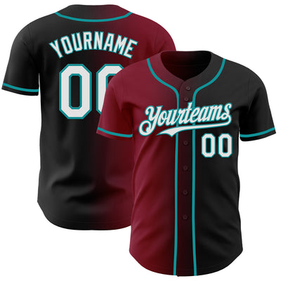 Custom Black White Crimson-Teal Authentic Gradient Fashion Baseball Jersey