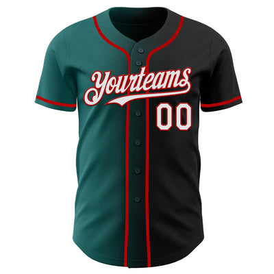 Custom Black White Teal-Red Authentic Gradient Fashion Baseball Jersey