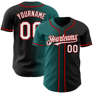 Custom Black White Teal-Red Authentic Gradient Fashion Baseball Jersey