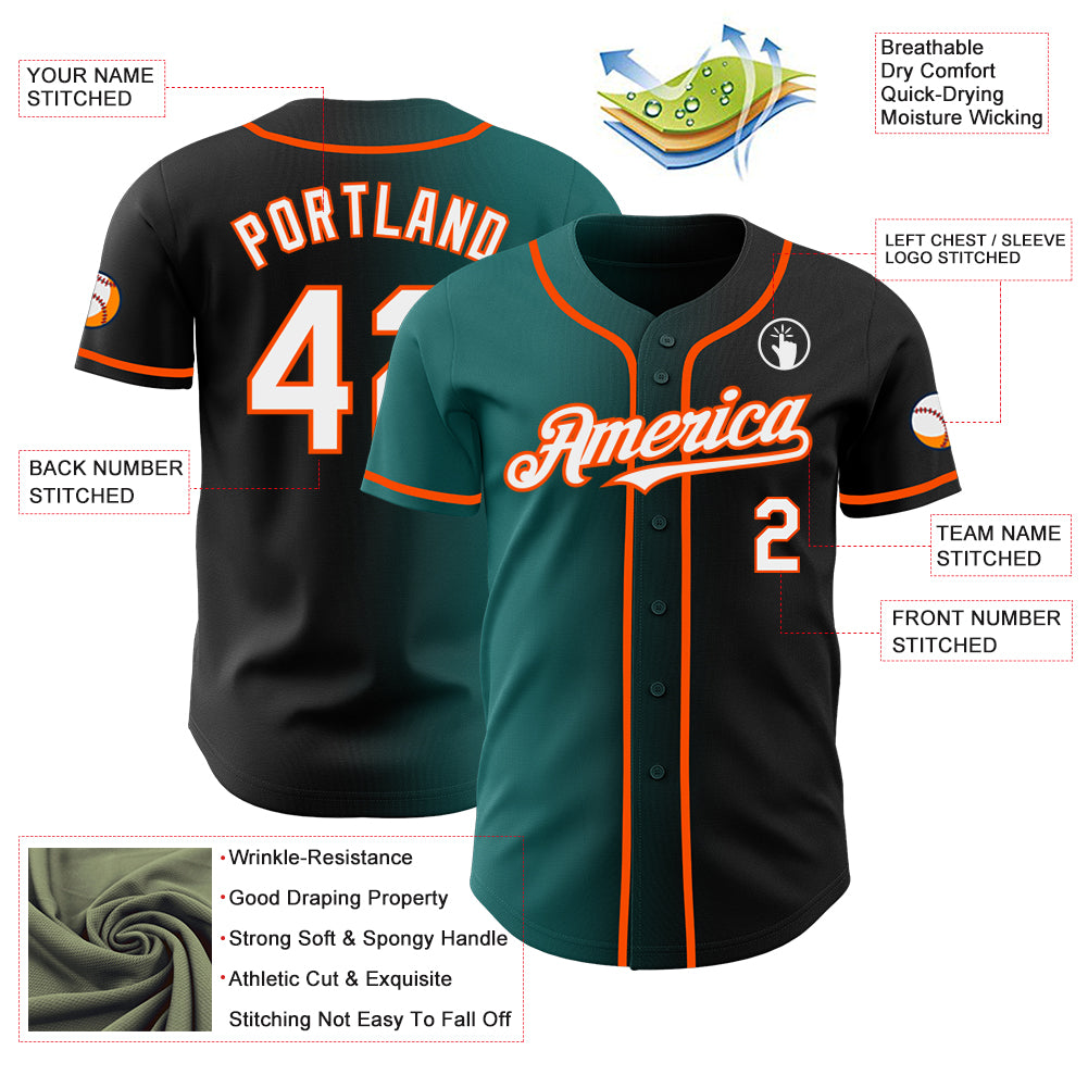 Custom Black White Teal-Orange Authentic Gradient Fashion Baseball Jersey