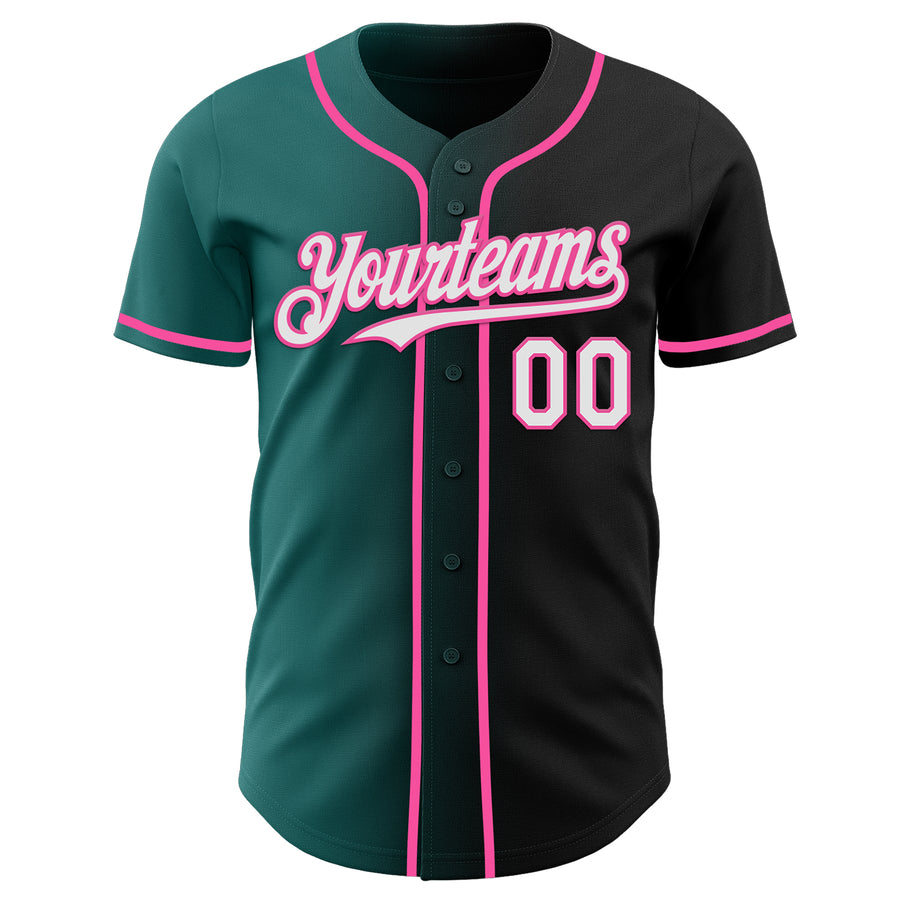Custom Black White Teal-Pink Authentic Gradient Fashion Baseball Jersey