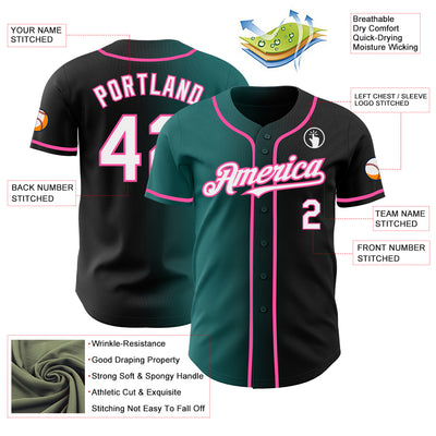 Custom Black White Teal-Pink Authentic Gradient Fashion Baseball Jersey