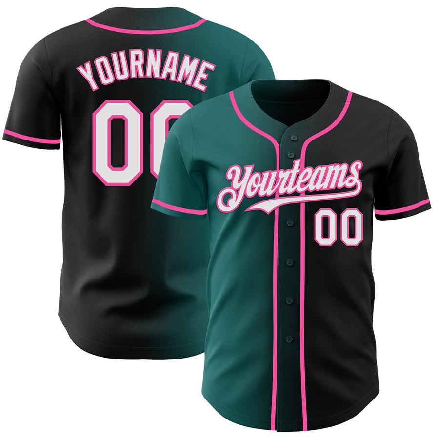 Custom Black White Teal-Pink Authentic Gradient Fashion Baseball Jersey