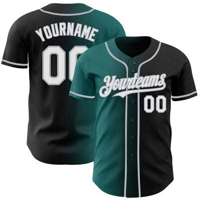 Custom Black White Teal-Gray Authentic Gradient Fashion Baseball Jersey