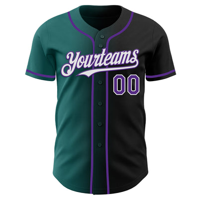 Custom Black Purple Teal-White Authentic Gradient Fashion Baseball Jersey