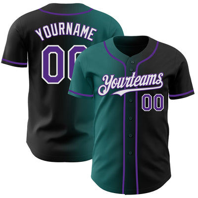 Custom Black Purple Teal-White Authentic Gradient Fashion Baseball Jersey