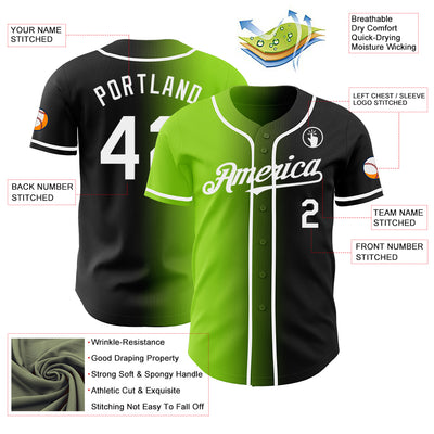 Custom Black White-Neon Green Authentic Gradient Fashion Baseball Jersey