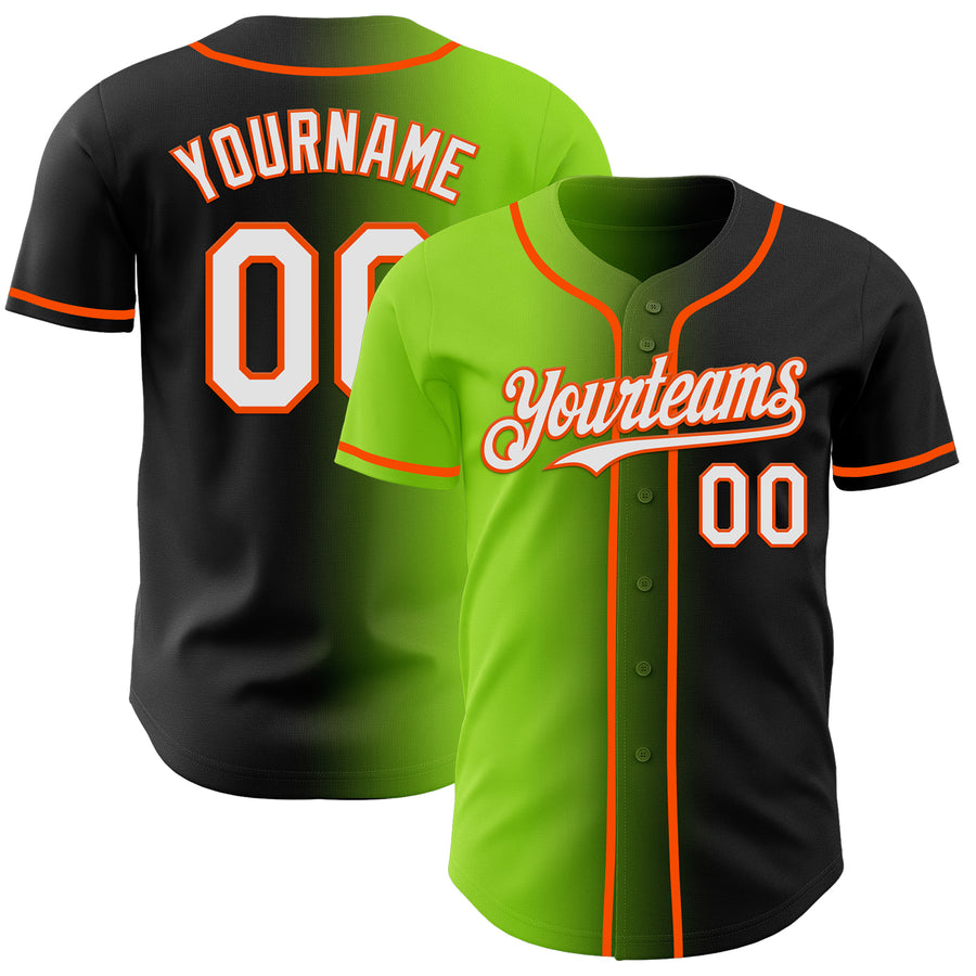 Custom Black White Neon Green-Orange Authentic Gradient Fashion Baseball Jersey