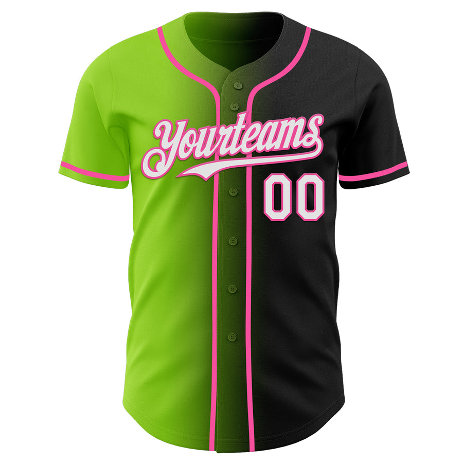 Custom Black White Neon Green-Pink Authentic Gradient Fashion Baseball Jersey