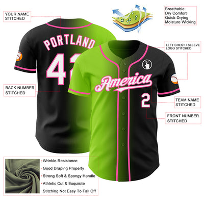 Custom Black White Neon Green-Pink Authentic Gradient Fashion Baseball Jersey