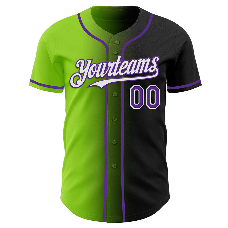 Custom Black Purple Neon Green-White Authentic Gradient Fashion Baseball Jersey