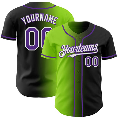 Custom Black Purple Neon Green-White Authentic Gradient Fashion Baseball Jersey